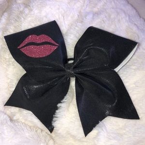 Black With Pink Sparkly Kiss Cheer Bow